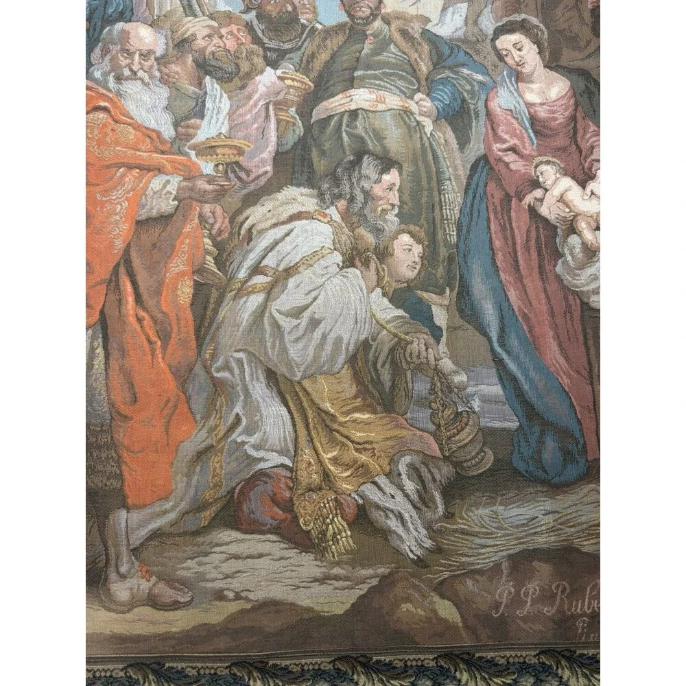 VTG PP Rubens Adoration of the Magi Belgian Jacquard Woven Wall Tapestry 43